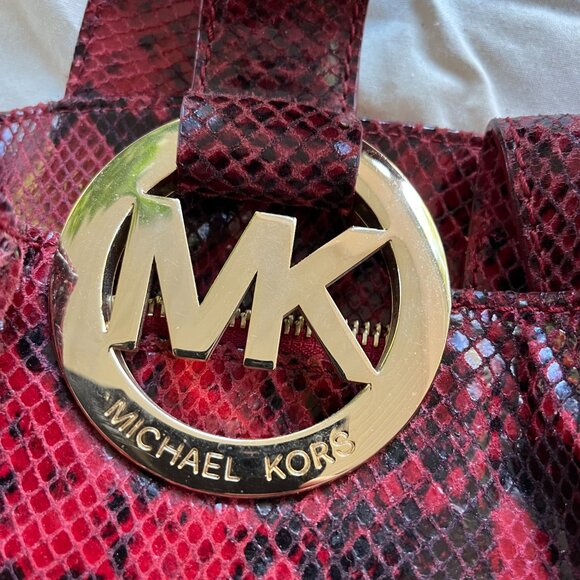 Michael Kors Folton Snakeskin Purse Red Large - Picture 3 of 9